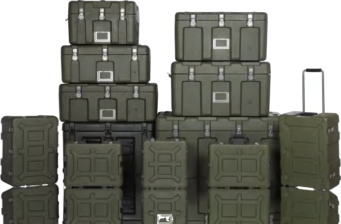 Stacked rotomoulded cases
