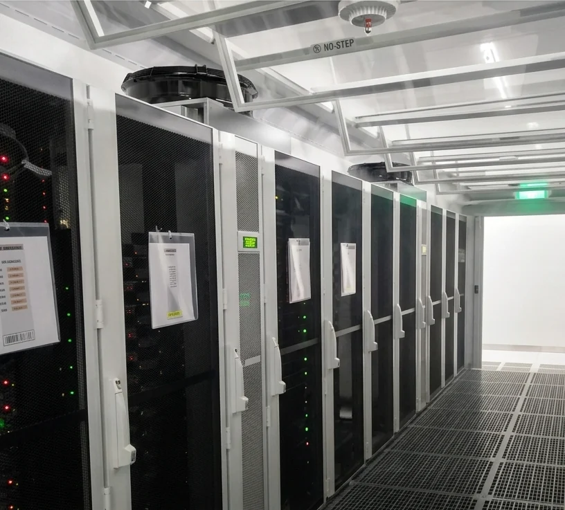 Data room aisle with in-row cooling